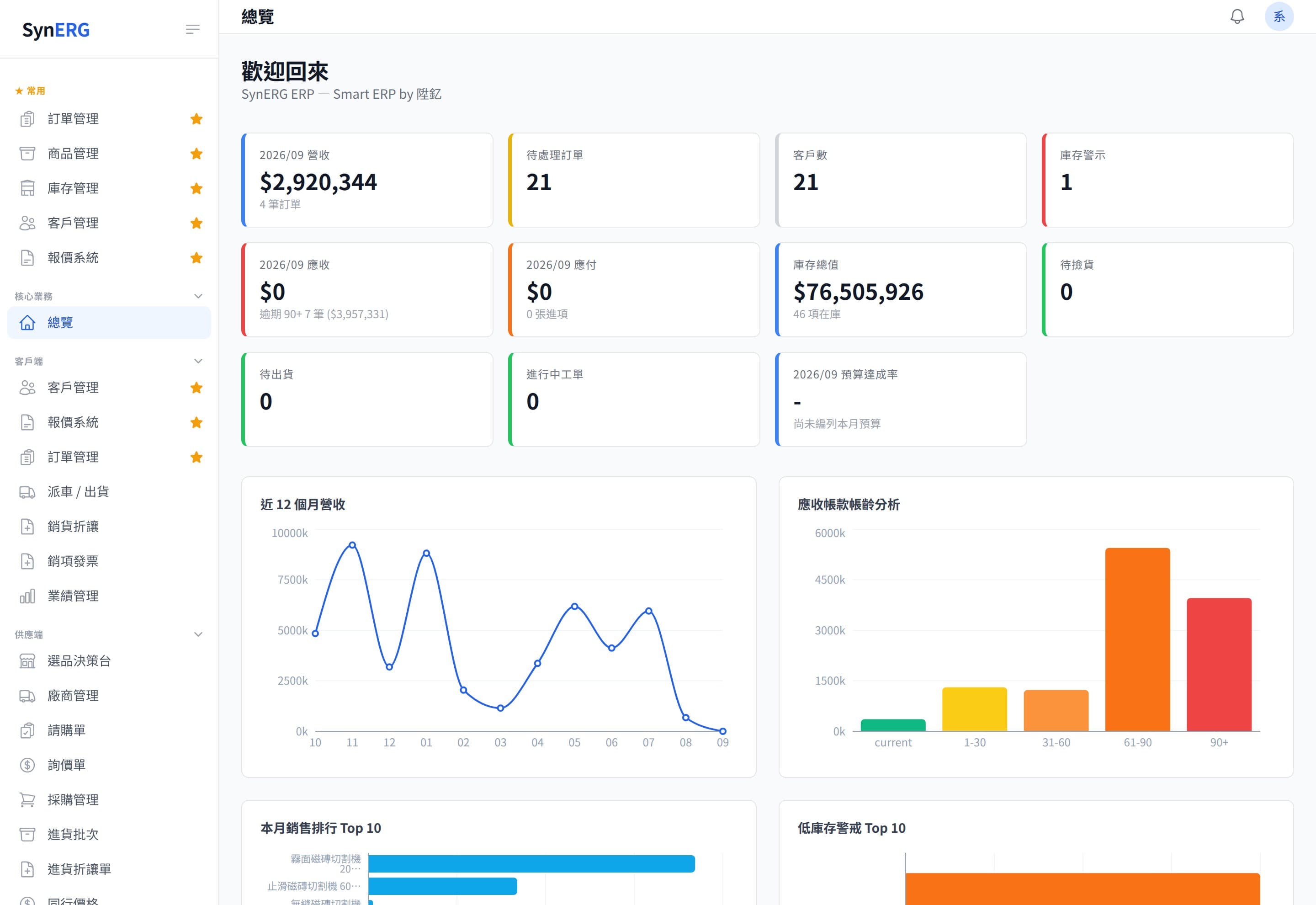 SynERP 總覽（示範資料）