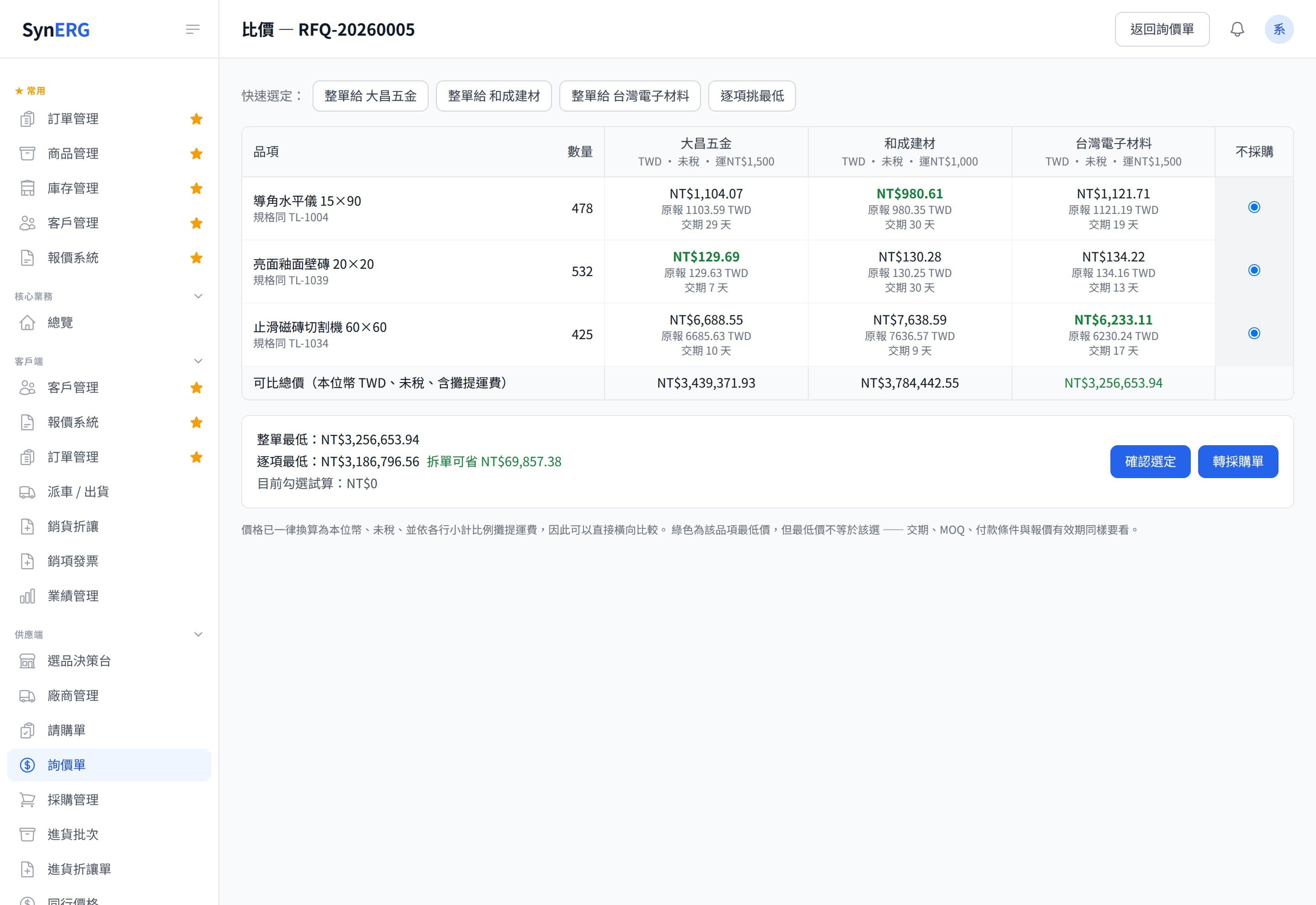 SynERP 詢價比價（示範資料）